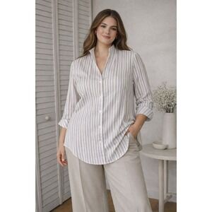 Foxcroft Cena Tunic Shirt 16 Non-Iron Coastal Quiet Luxury‎ Old Money Minimalist